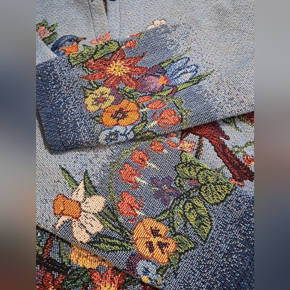 vintage Sugar Street Weavers tapestry jacket Spring Birds cherry Blossom - Picture 4 of 5